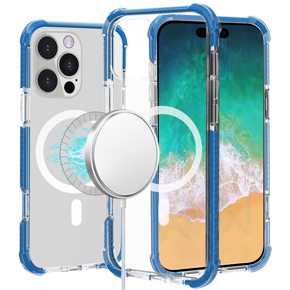 for iphone 16 pro max 6.9 inch acrylic [magnetic circle] tough 2.5mm transparent shockproof hybrid blue