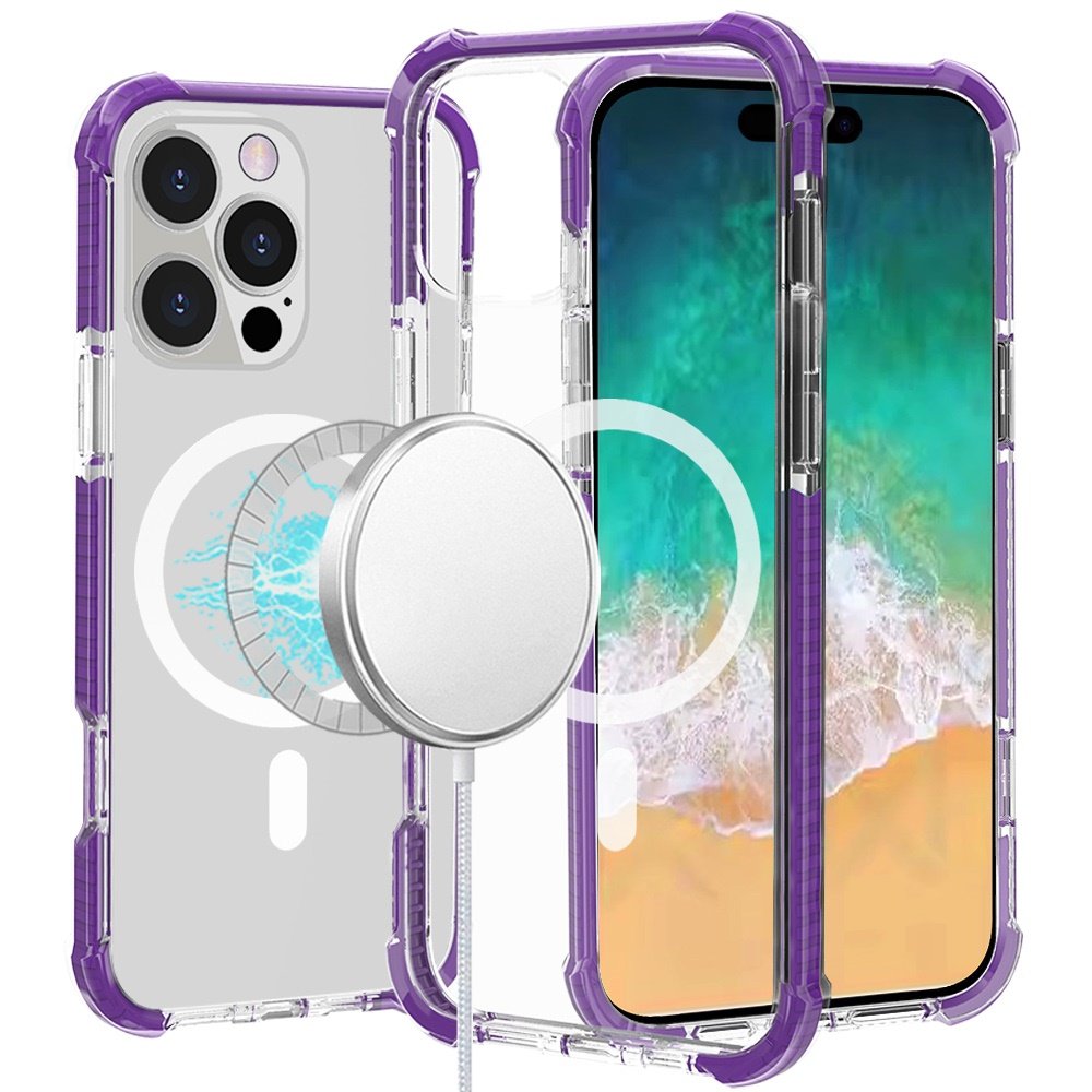 for iphone 16 pro max 6.9 inch acrylic [magnetic circle] tough 2.5mm transparent shockproof hybrid purple