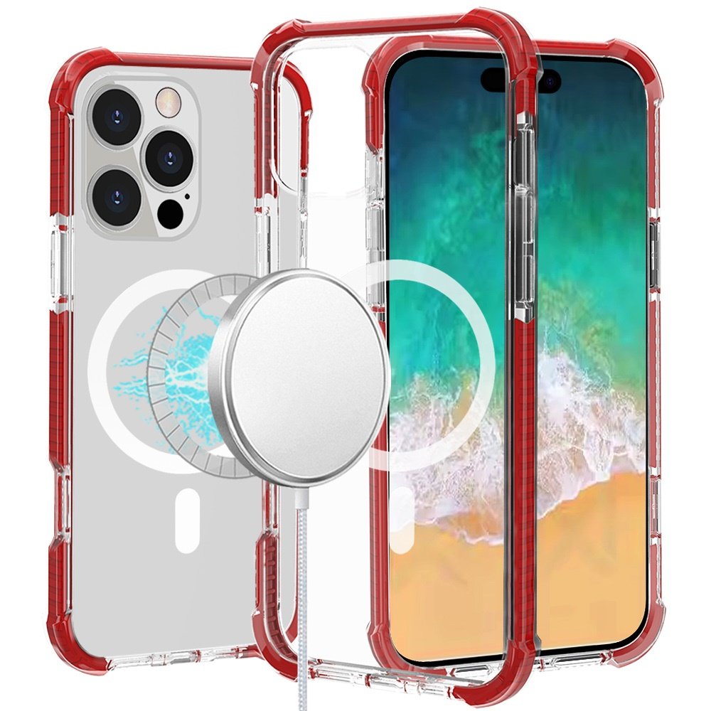 for iphone 16 pro max 6.9 inch acrylic [magnetic circle] tough 2.5mm transparent shockproof hybrid red