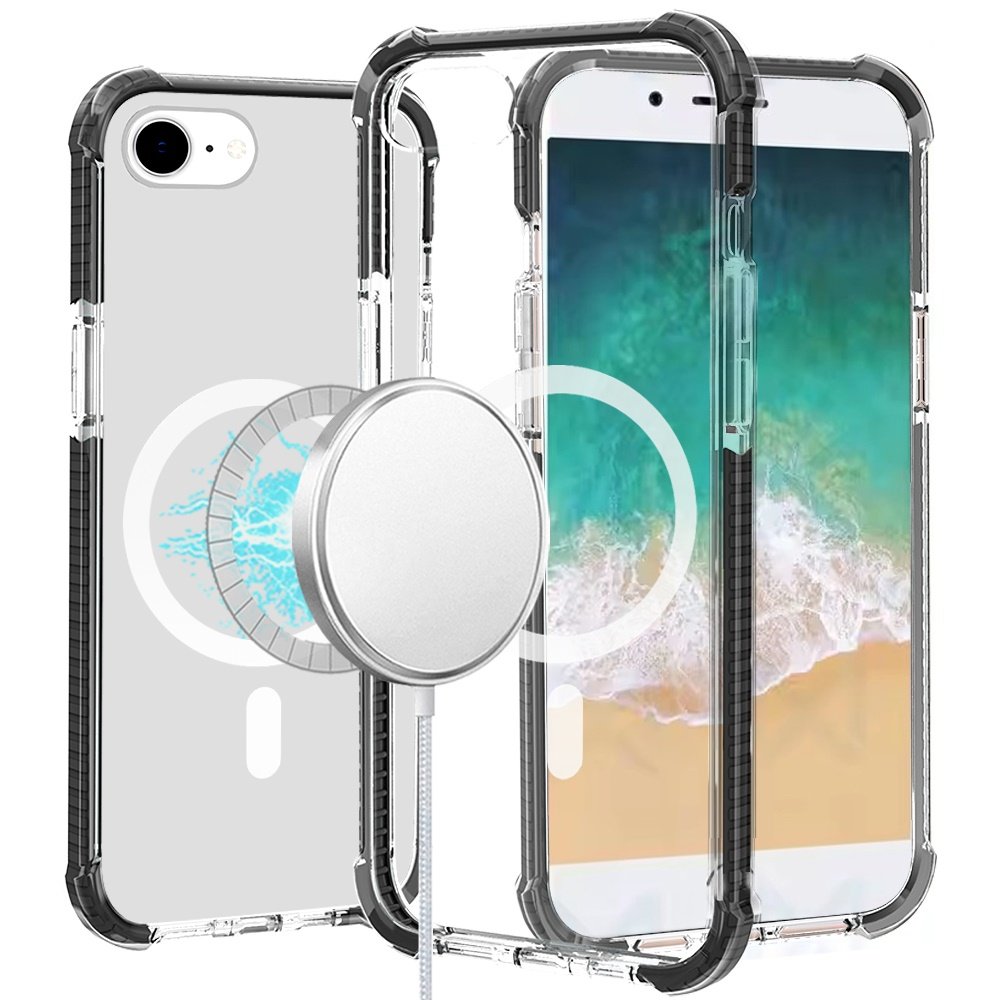 for iphone 17e / 16e / se4 acrylic [magnetic circle] tough 2.5mm transparent shockproof hybrid black