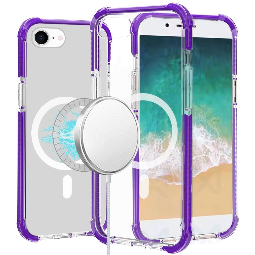 for iphone 17e / 16e / se4 acrylic [magnetic circle] tough 2.5mm transparent shockproof hybrid purple