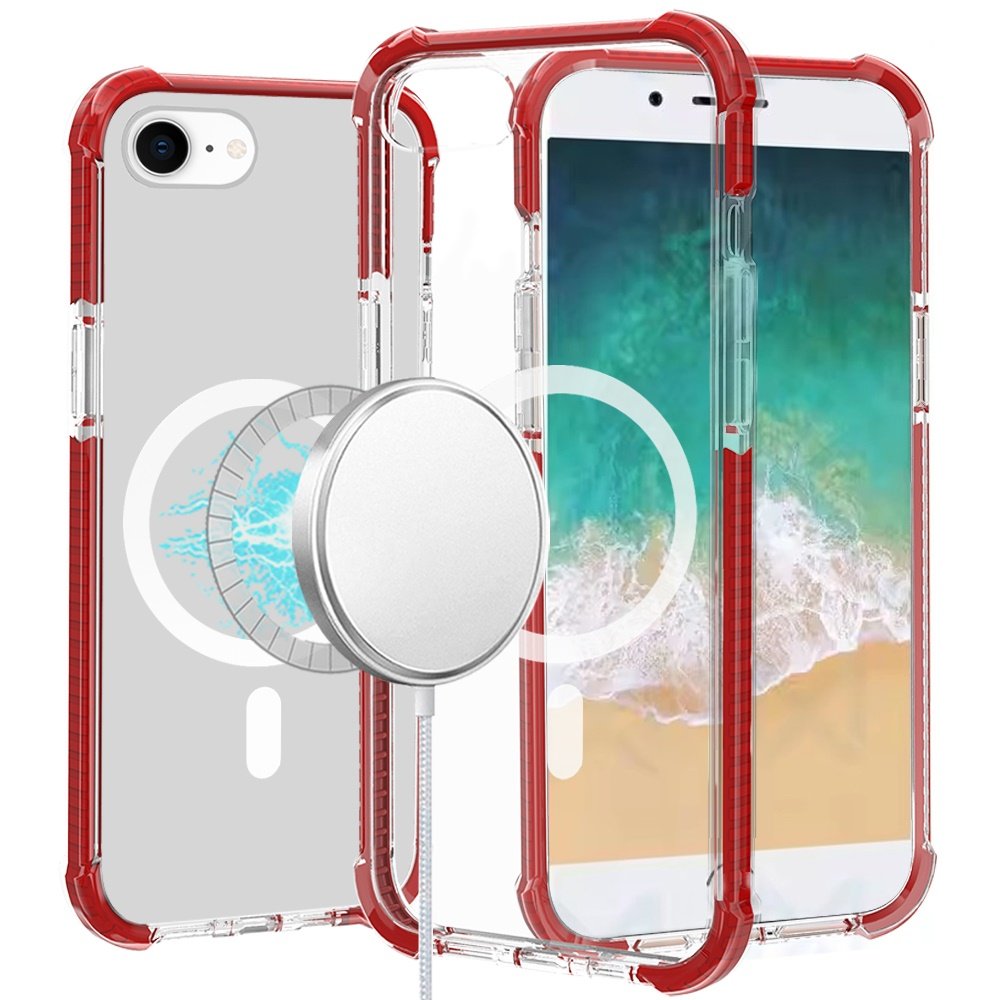 for iphone 17e / 16e / se4 acrylic [magnetic circle] tough 2.5mm transparent shockproof hybrid red
