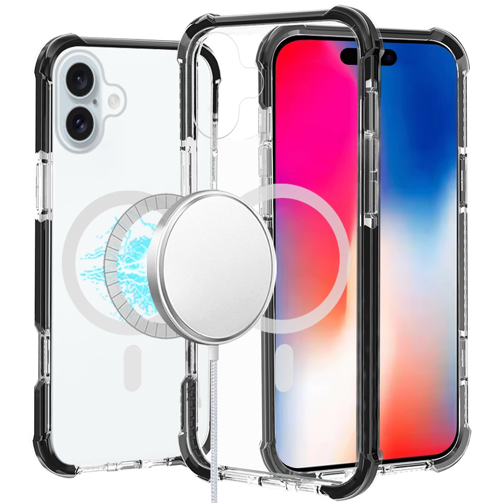 for iphone 16 6.1 inch acrylic [magnetic circle] tough 2.5mm transparent shockproof hybrid black