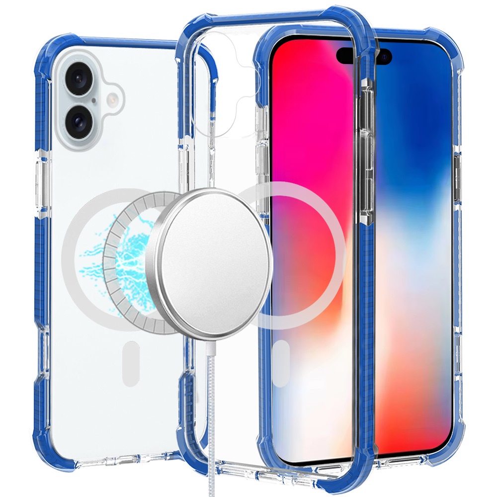 for iphone 16 6.1 inch acrylic [magnetic circle] tough 2.5mm transparent shockproof hybrid blue