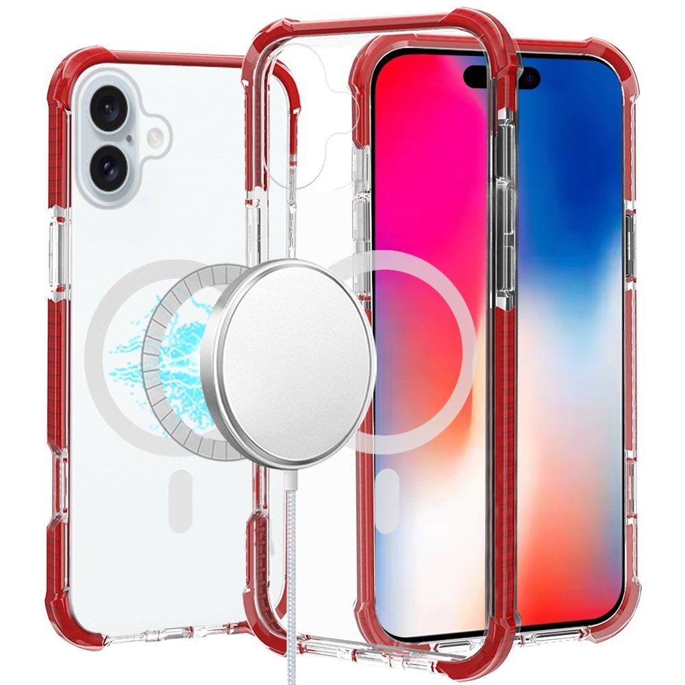 for iphone 16 6.1 inch acrylic [magnetic circle] tough 2.5mm transparent shockproof hybrid red