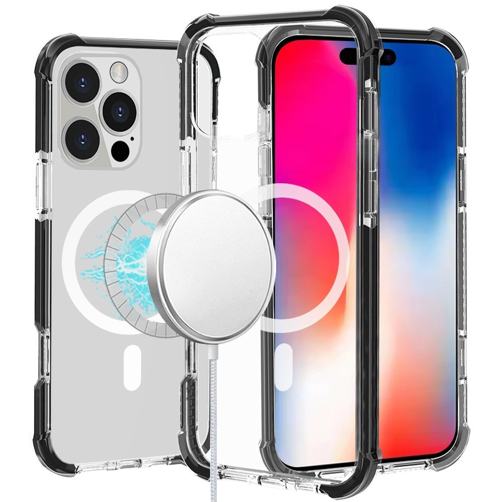 for iphone 16 pro 6.3 inch acrylic [magnetic circle] tough 2.5mm transparent shockproof hybrid black