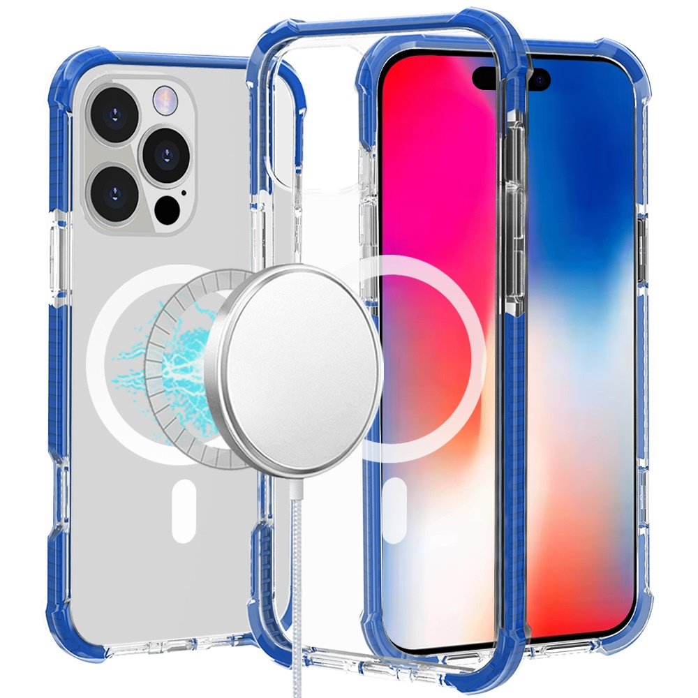 for iphone 16 pro 6.3 inch acrylic [magnetic circle] tough 2.5mm transparent shockproof hybrid blue