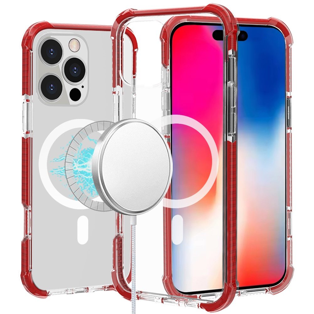 for iphone 16 pro 6.3 inch acrylic [magnetic circle] tough 2.5mm transparent shockproof hybrid red