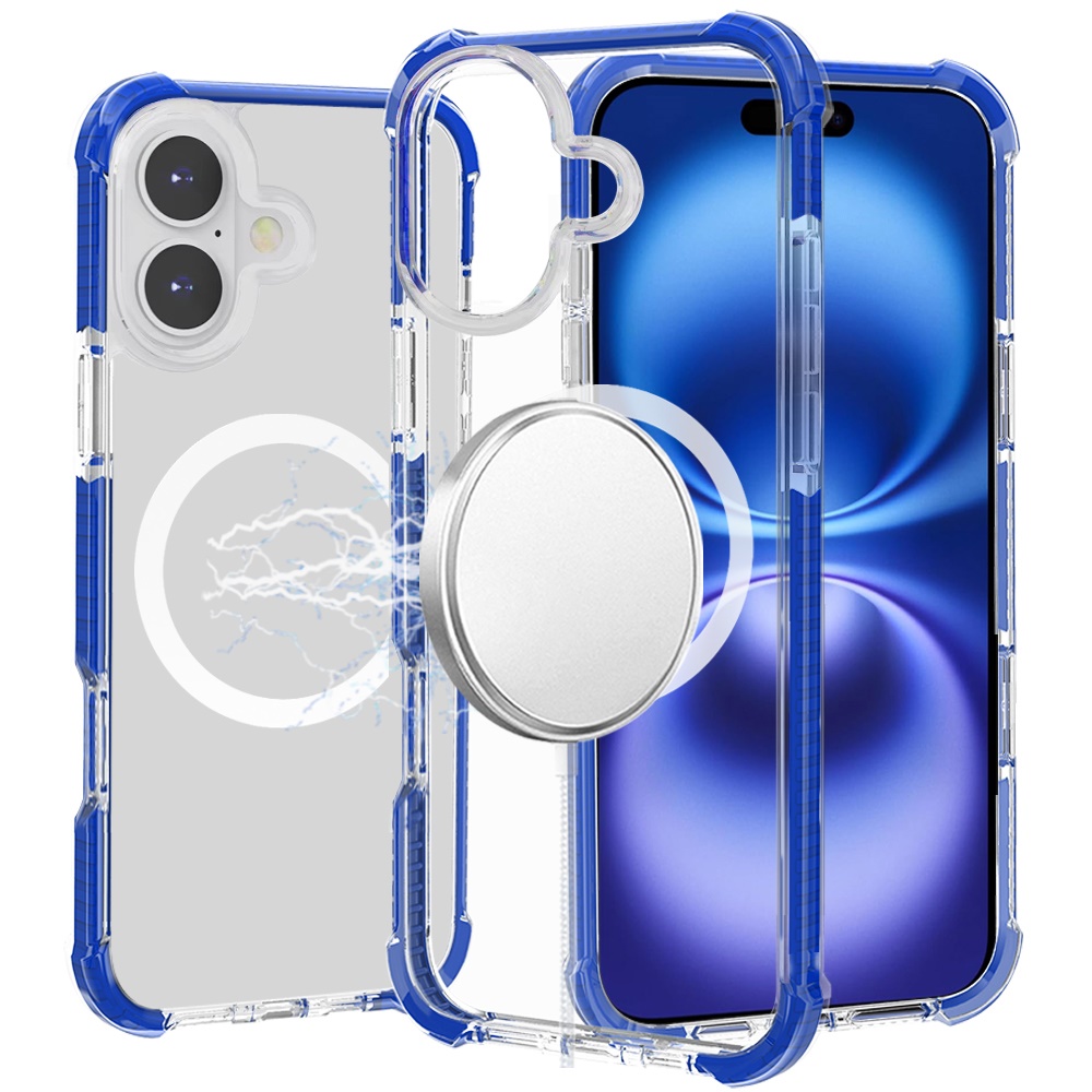 for iphone 17 acrylic [magnetic circle] tough 2.5mm transparent shockproof hybrid blue