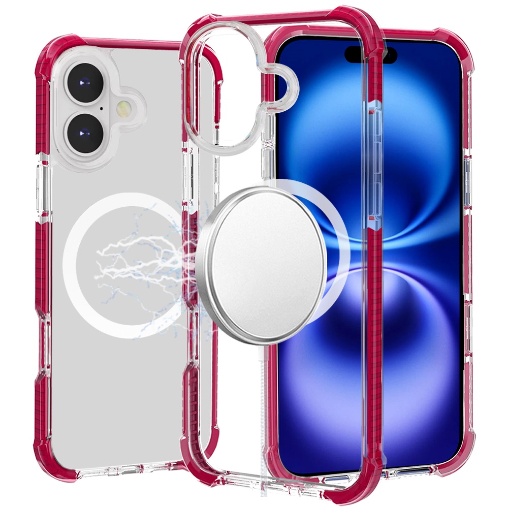 for iphone 17 acrylic [magnetic circle] tough 2.5mm transparent shockproof hybrid hot pink