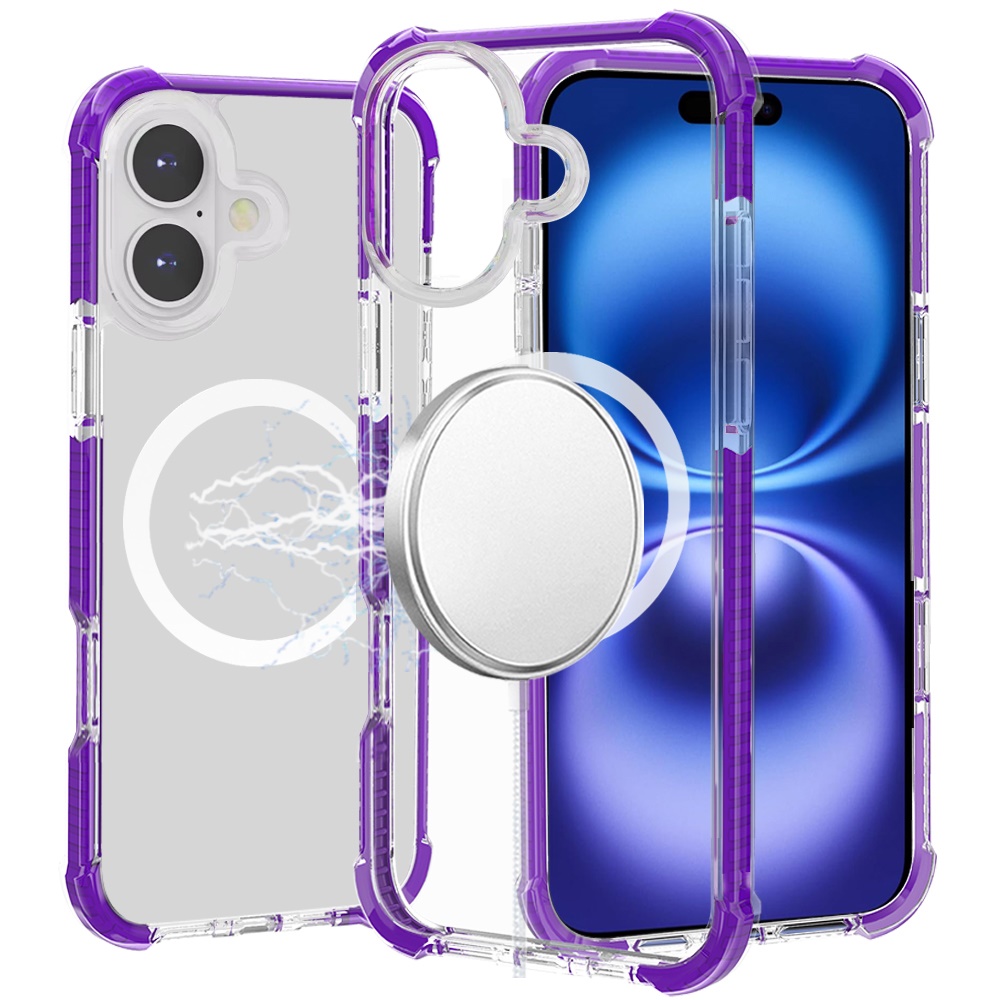 for iphone 17 acrylic [magnetic circle] tough 2.5mm transparent shockproof hybrid purple