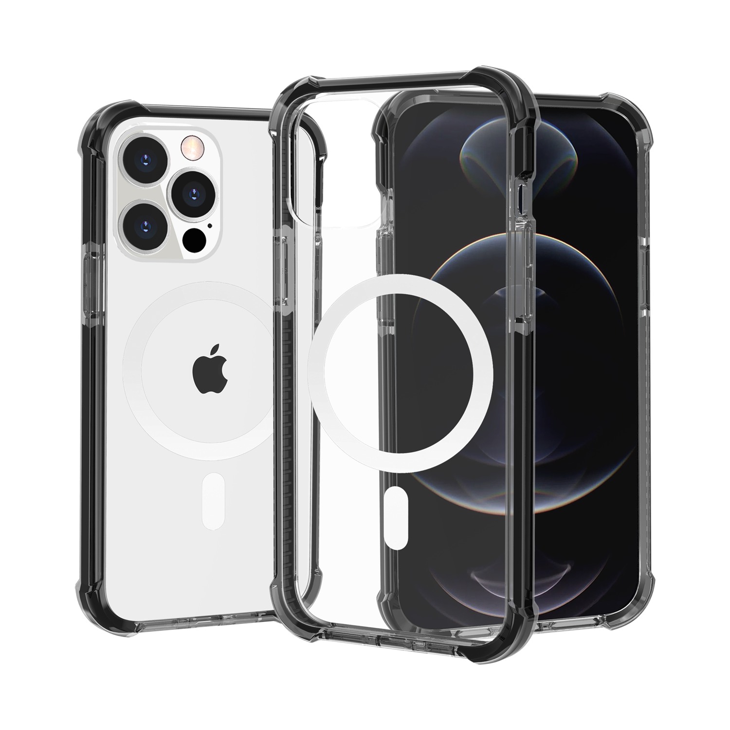 for iphone 15 acrylic [magnetic circle] tough 2.5mm transparent shockproof hybrid black