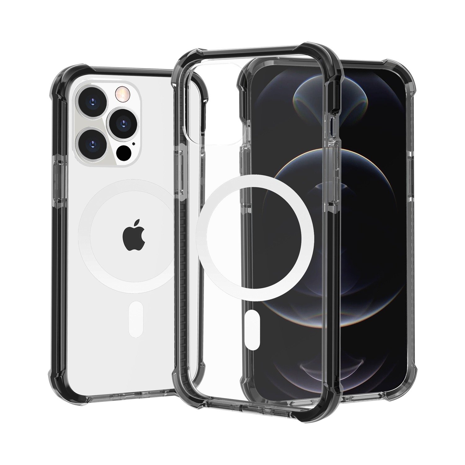 for iphone 13 pro max acrylic [magnetic circle] tough 2.5mm transparent shockproof hybrid black