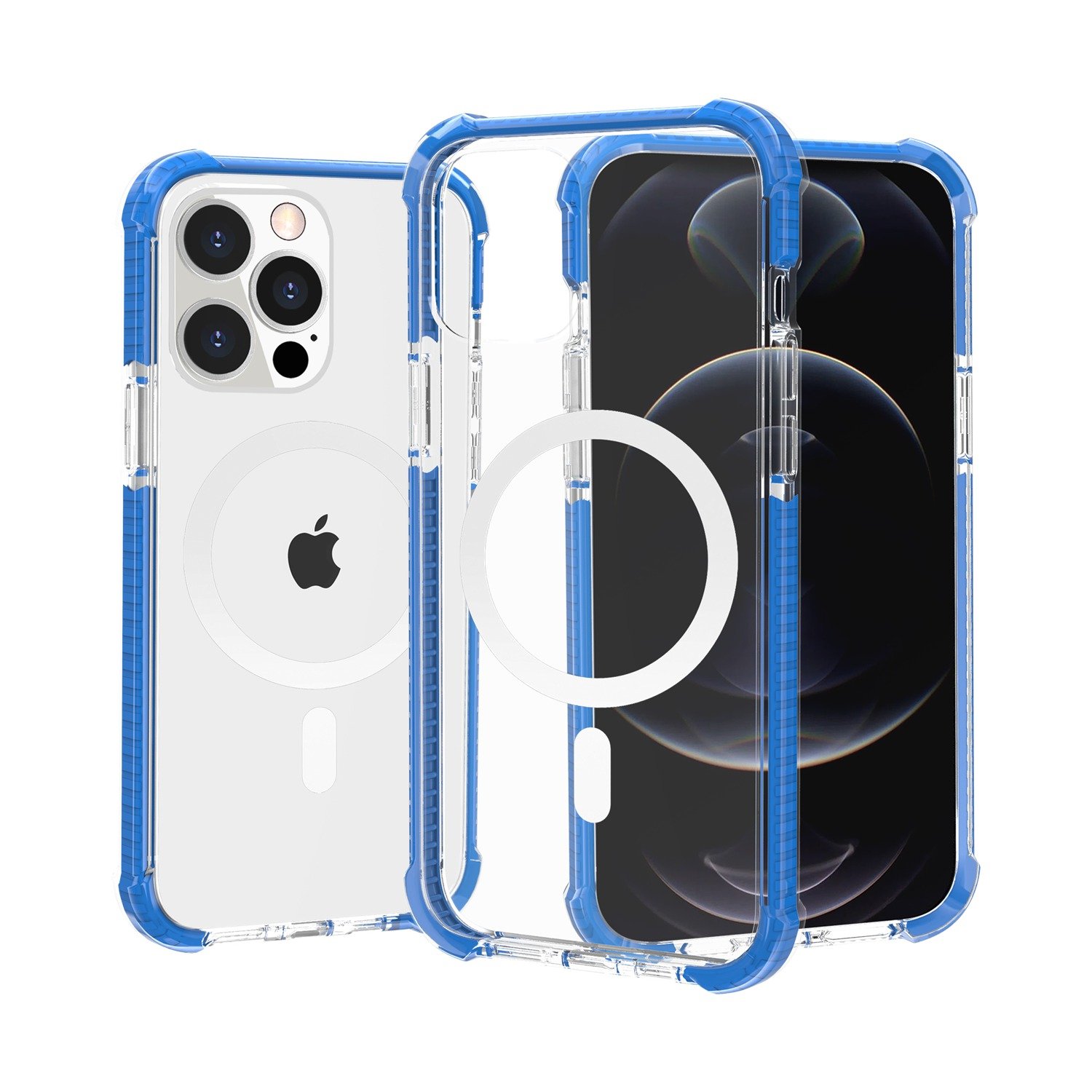 for iphone 13 pro max acrylic [magnetic circle] tough 2.5mm transparent shockproof hybrid blue