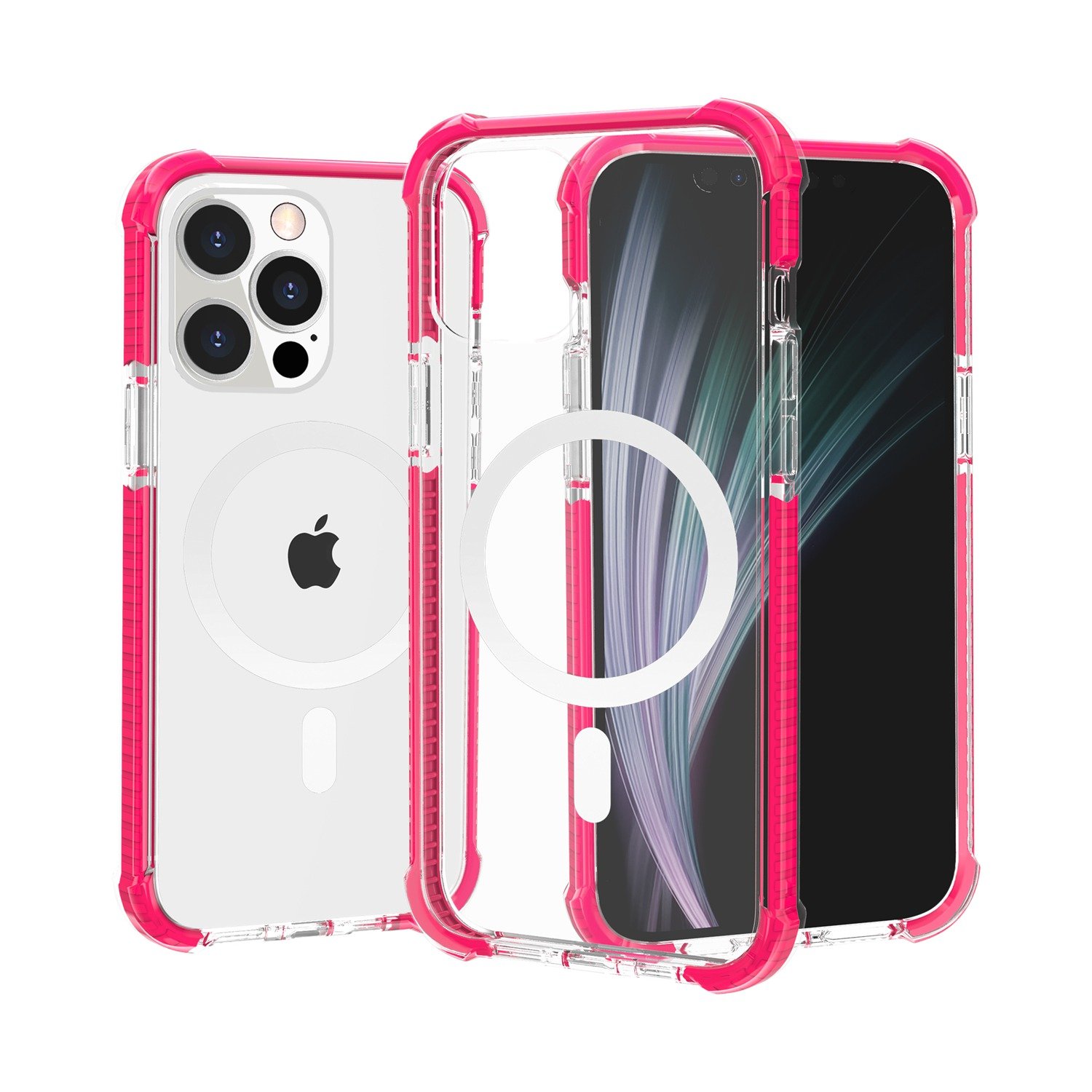 for iphone 13 pro max acrylic [magnetic circle] tough 2.5mm transparent shockproof hybrid hot pink