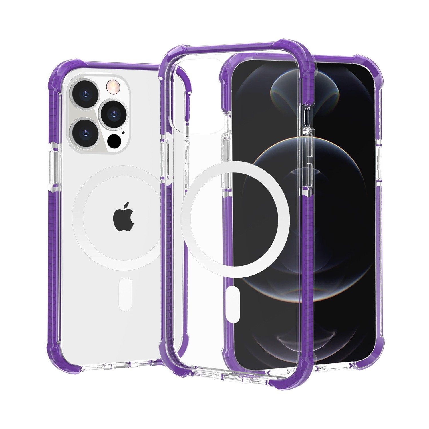 for ip15 pro max acrylic [magnetic circle] tough 2.5mm transparent shockproof hybrid purple