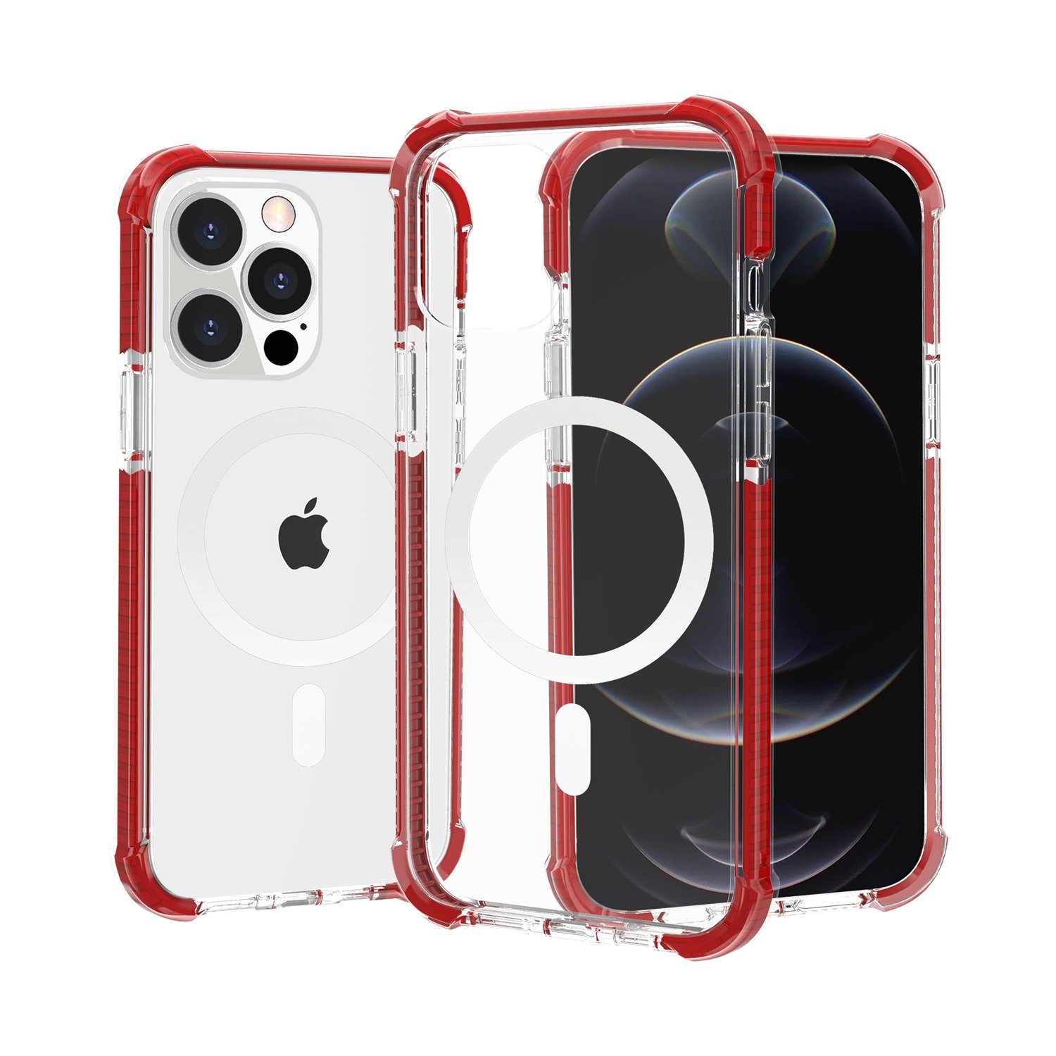 for iphone 15 acrylic [magnetic circle] tough 2.5mm transparent shockproof hybrid red