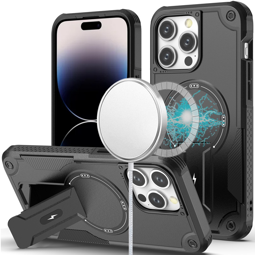for iphone 14 pro max 6.7" sturdy bracket kickstand magnetic hybrid black
