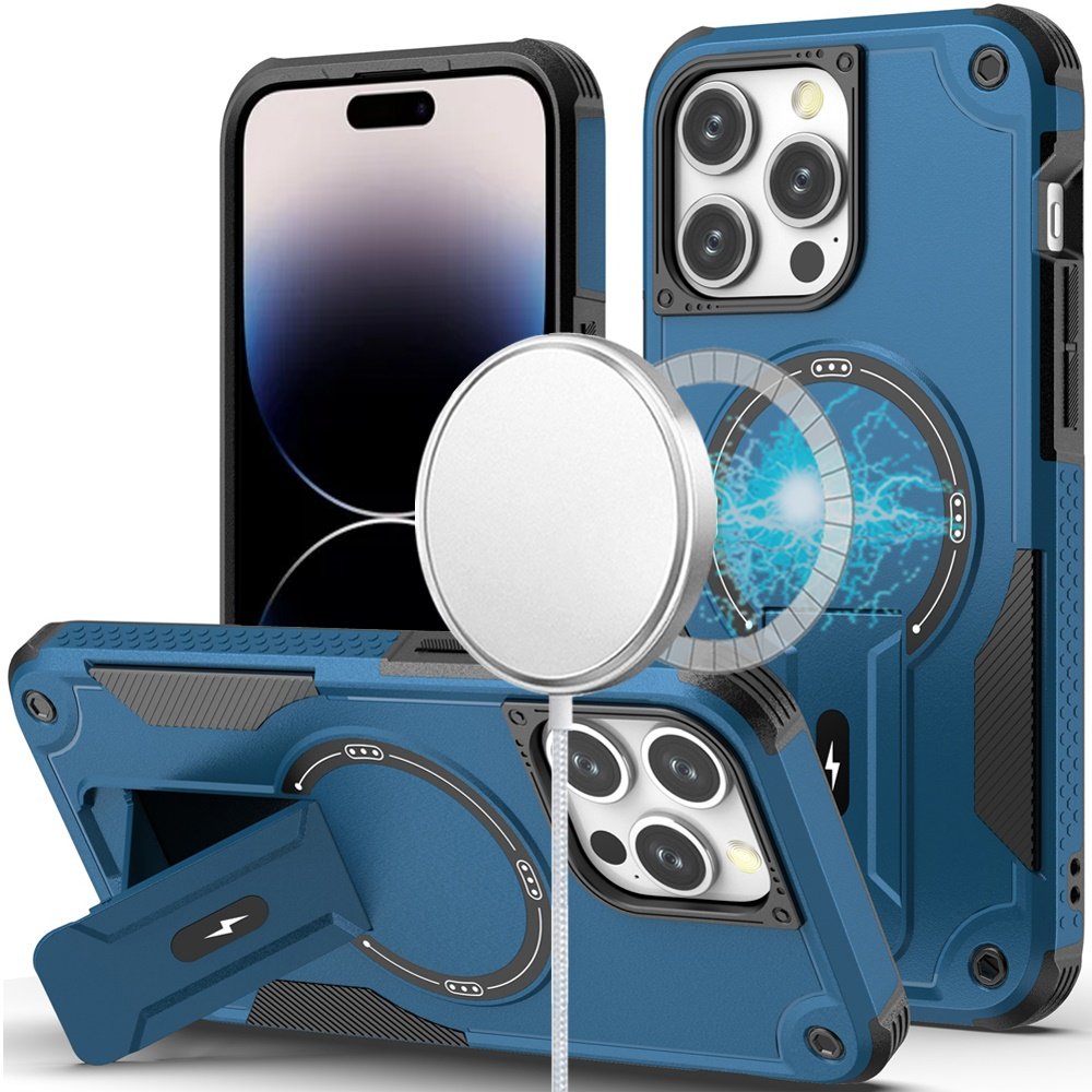 for iphone 14 pro max 6.7" sturdy bracket kickstand magnetic hybrid blue