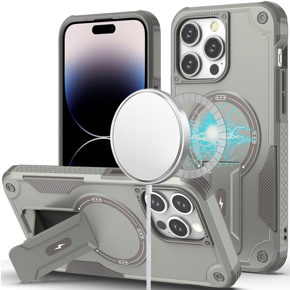 for iphone 14 pro max 6.7" sturdy bracket kickstand magnetic hybrid grey