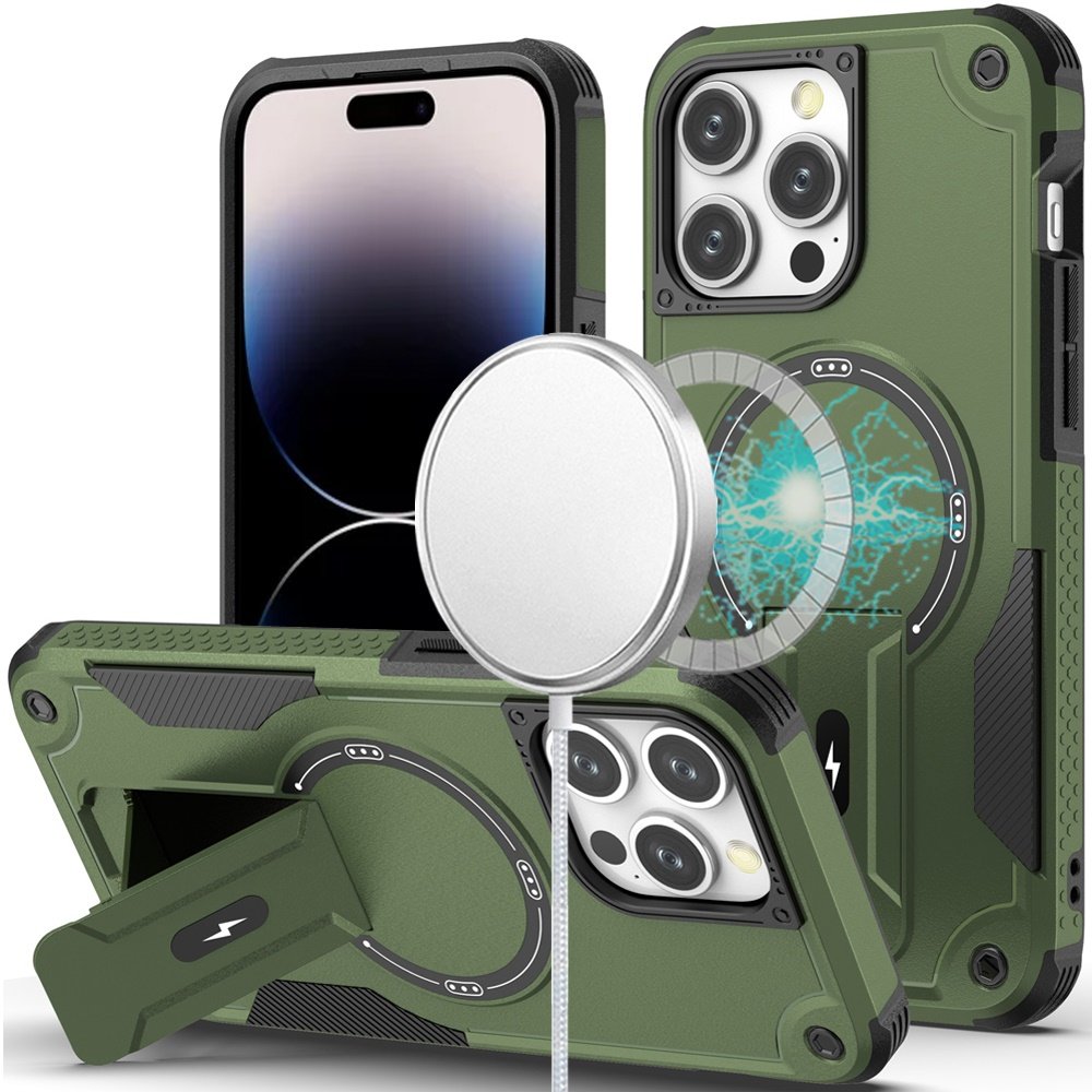 for iphone 14 pro max 6.7" sturdy bracket kickstand magnetic hybrid midnight green