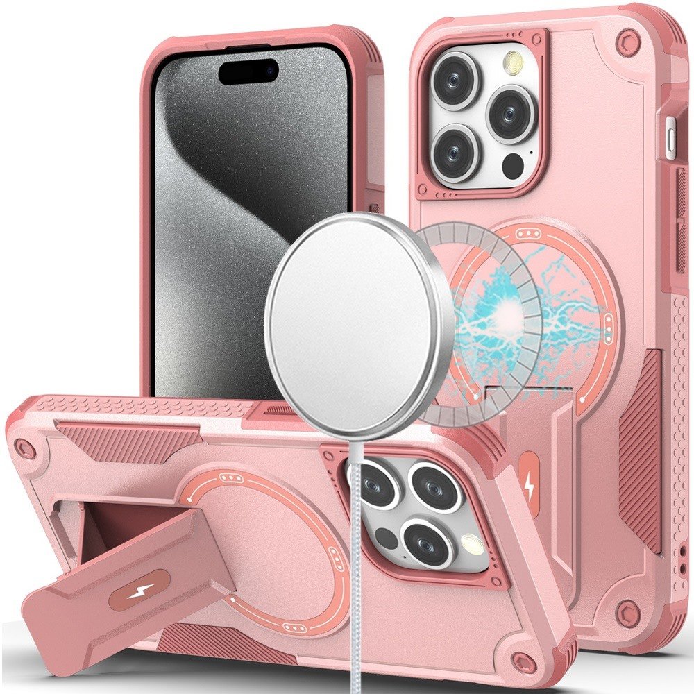 for ip15 pro max sturdy bracket kickstand magnetic hybrid pink