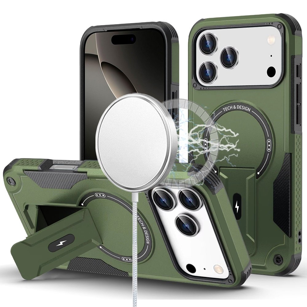 for iphone 17 pro max sturdy bracket kickstand magnetic hybrid midnight green
