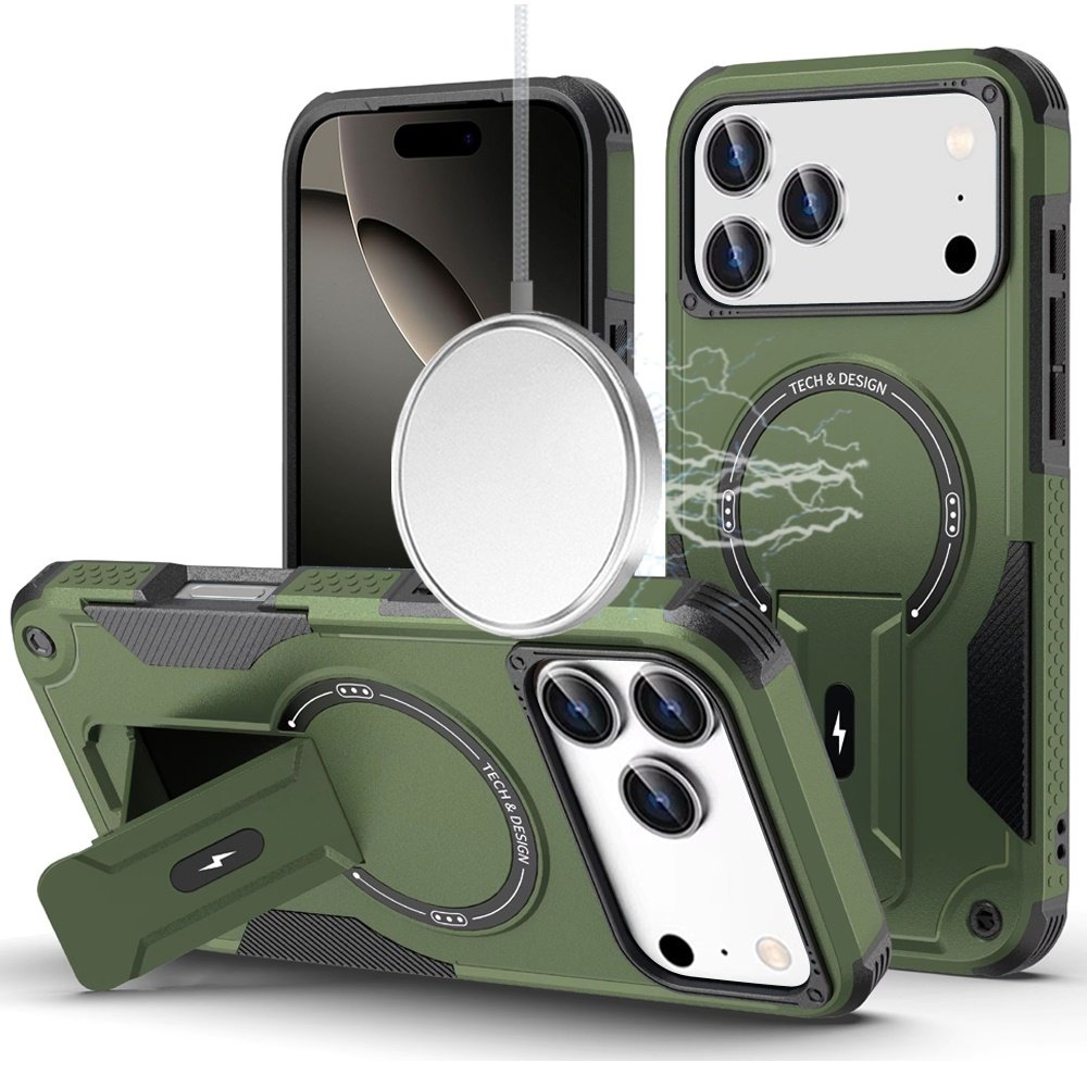 for iphone 17 pro sturdy bracket kickstand magnetic hybrid midnight green
