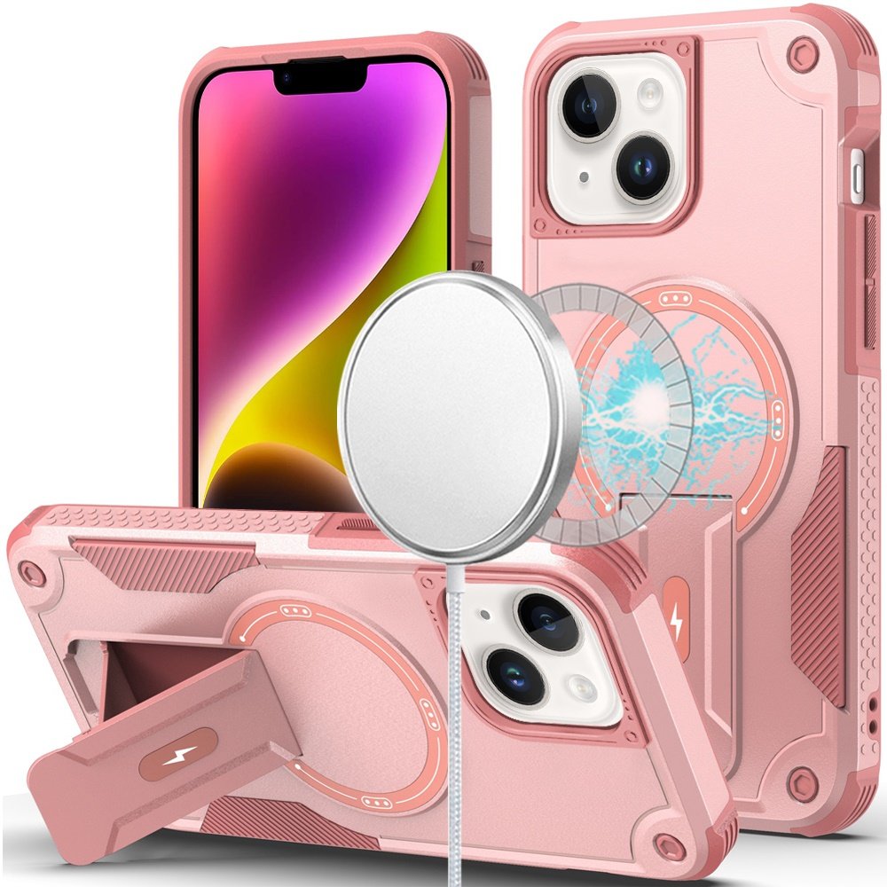 for iphone 13/14 sturdy bracket kickstand magnetic hybrid pink