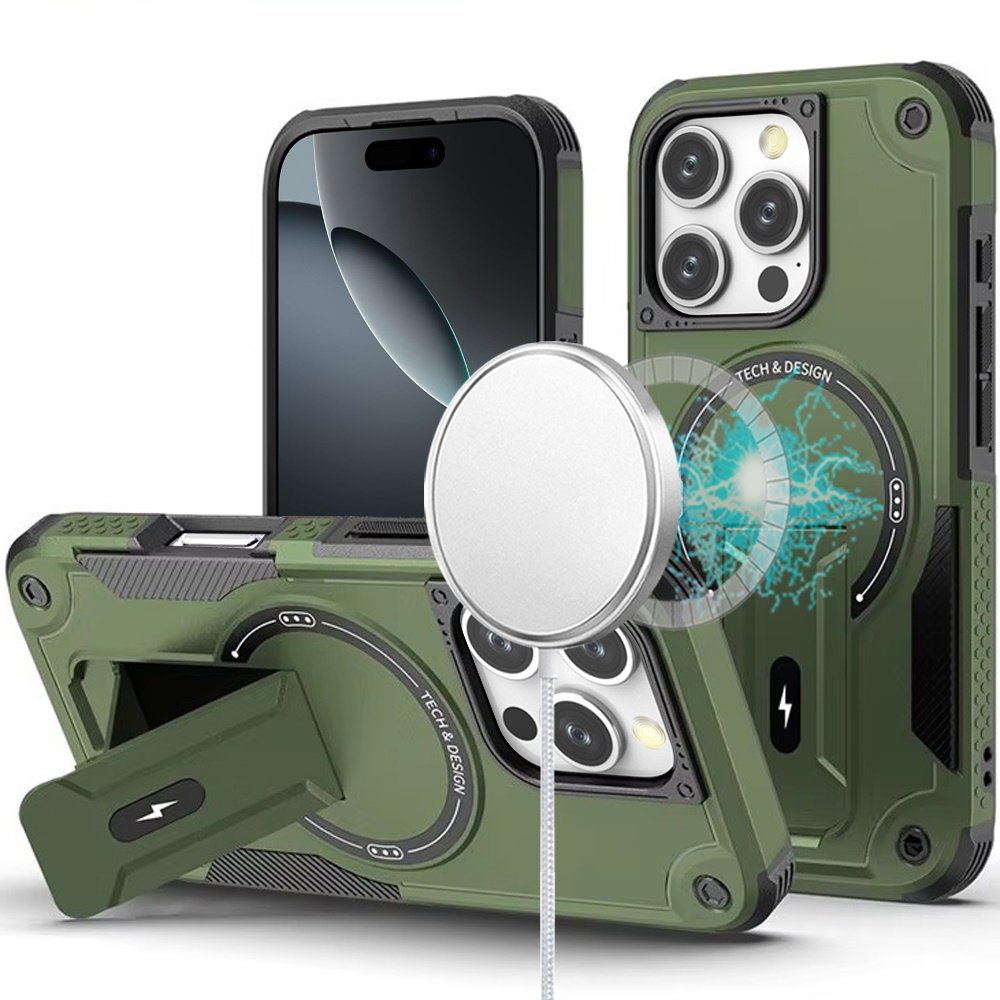 for iphone 16 pro max 6.9 inch sturdy bracket kickstand magnetic hybrid midnight green