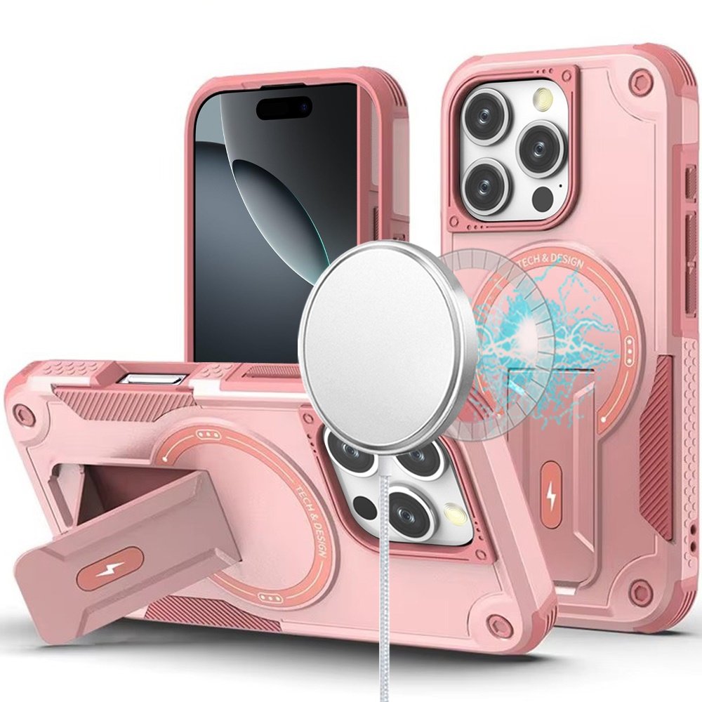 for iphone 16 pro max 6.9 inch sturdy bracket kickstand magnetic hybrid pink