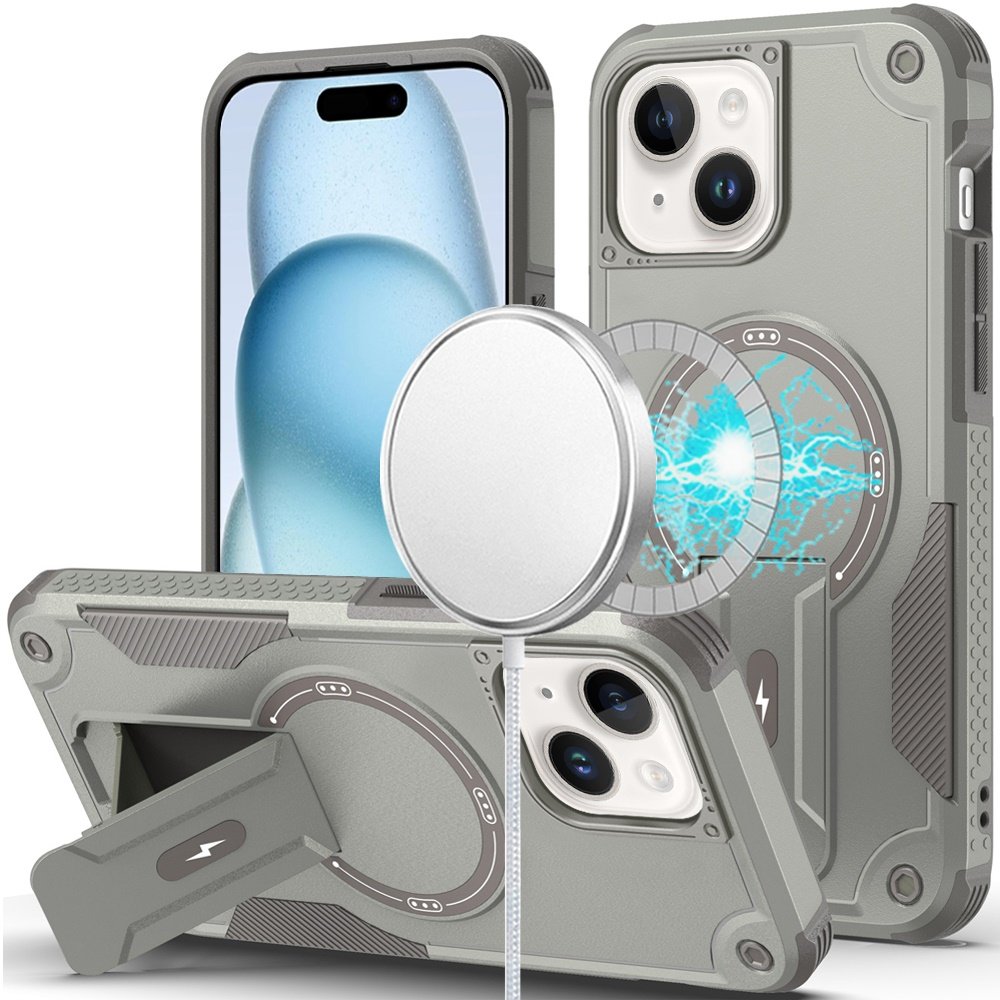 for iphone 15 plus/iphone 14 plus sturdy bracket kickstand magnetic hybrid grey