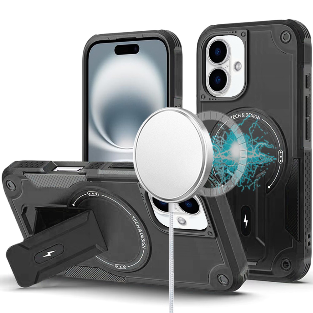 for iphone 16 6.1 inch sturdy bracket kickstand magnetic hybrid black