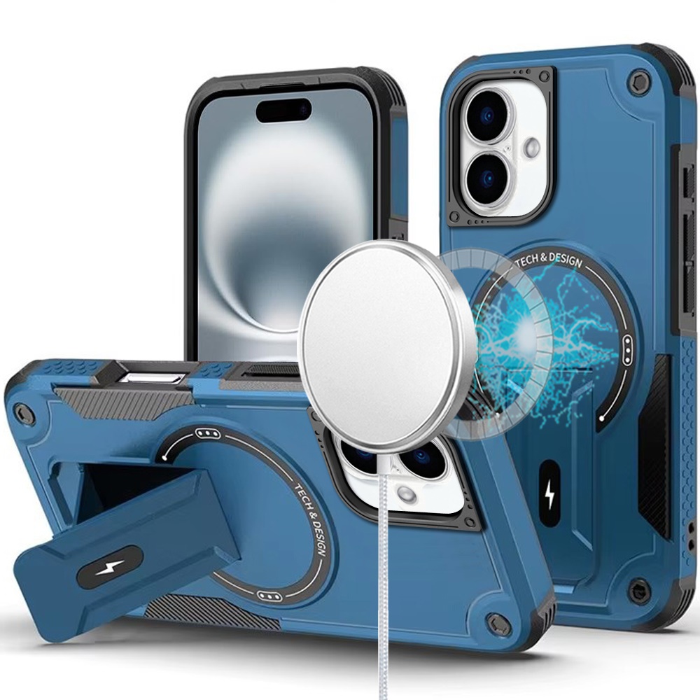 for iphone 16 6.1 inch sturdy bracket kickstand magnetic hybrid blue