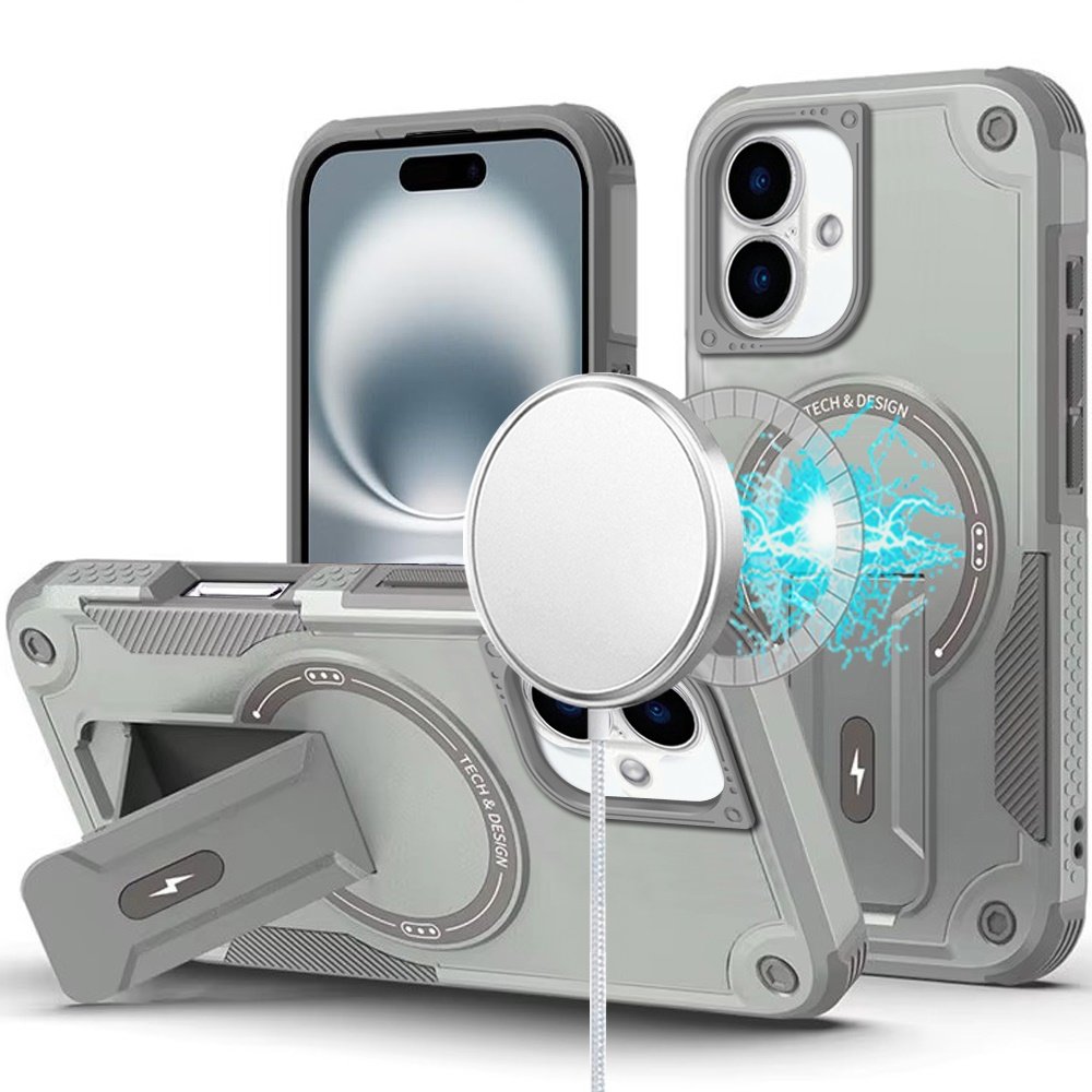 for iphone 16 6.1 inch sturdy bracket kickstand magnetic hybrid grey