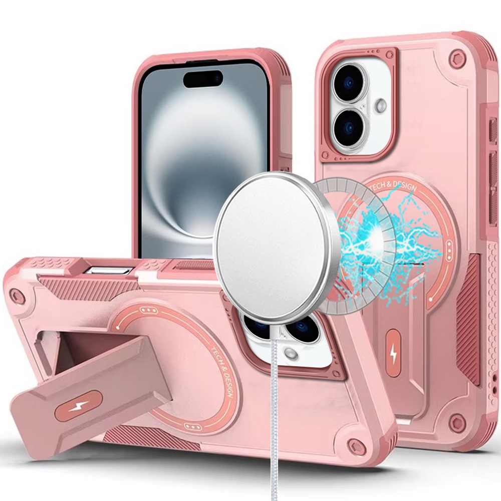 for iphone 16 6.1 inch sturdy bracket kickstand magnetic hybrid pink