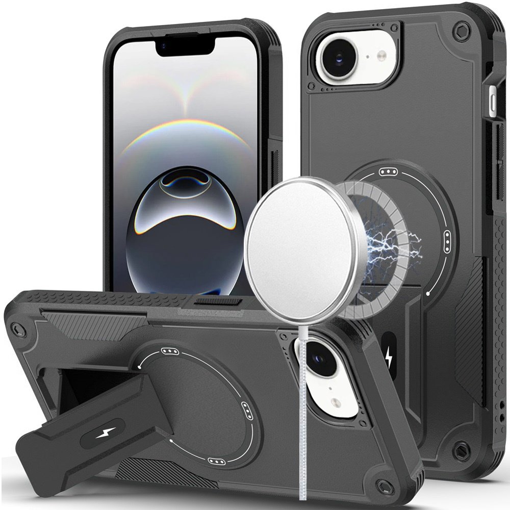 for iphone 17e / 16e / se4 sturdy bracket kickstand magnetic hybrid black