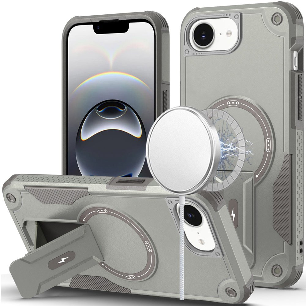 for iphone 17e / 16e / se4 sturdy bracket kickstand magnetic hybrid grey
