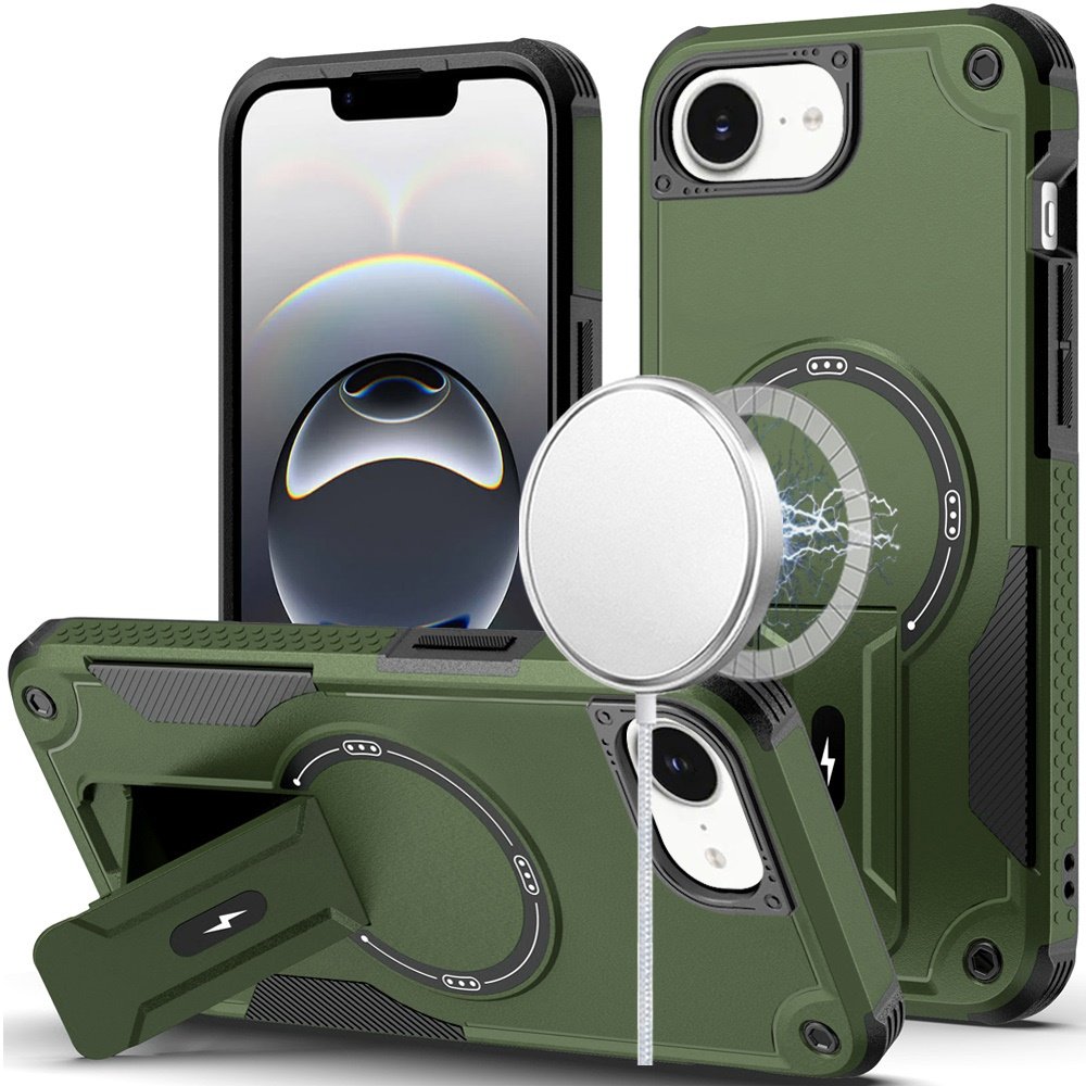 for iphone 17e / 16e / se4 sturdy bracket kickstand magnetic hybrid midnight green