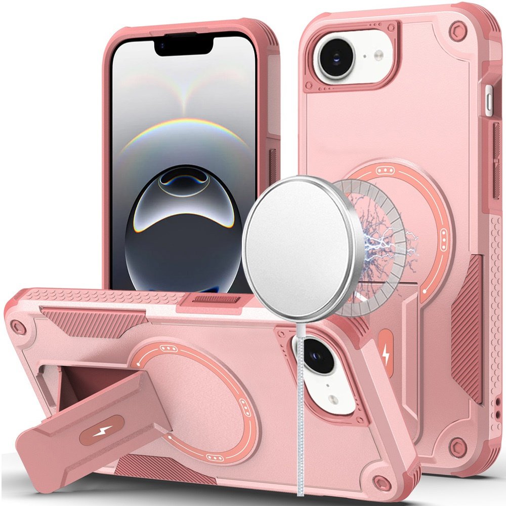 for iphone 17e / 16e / se4 sturdy bracket kickstand magnetic hybrid pink