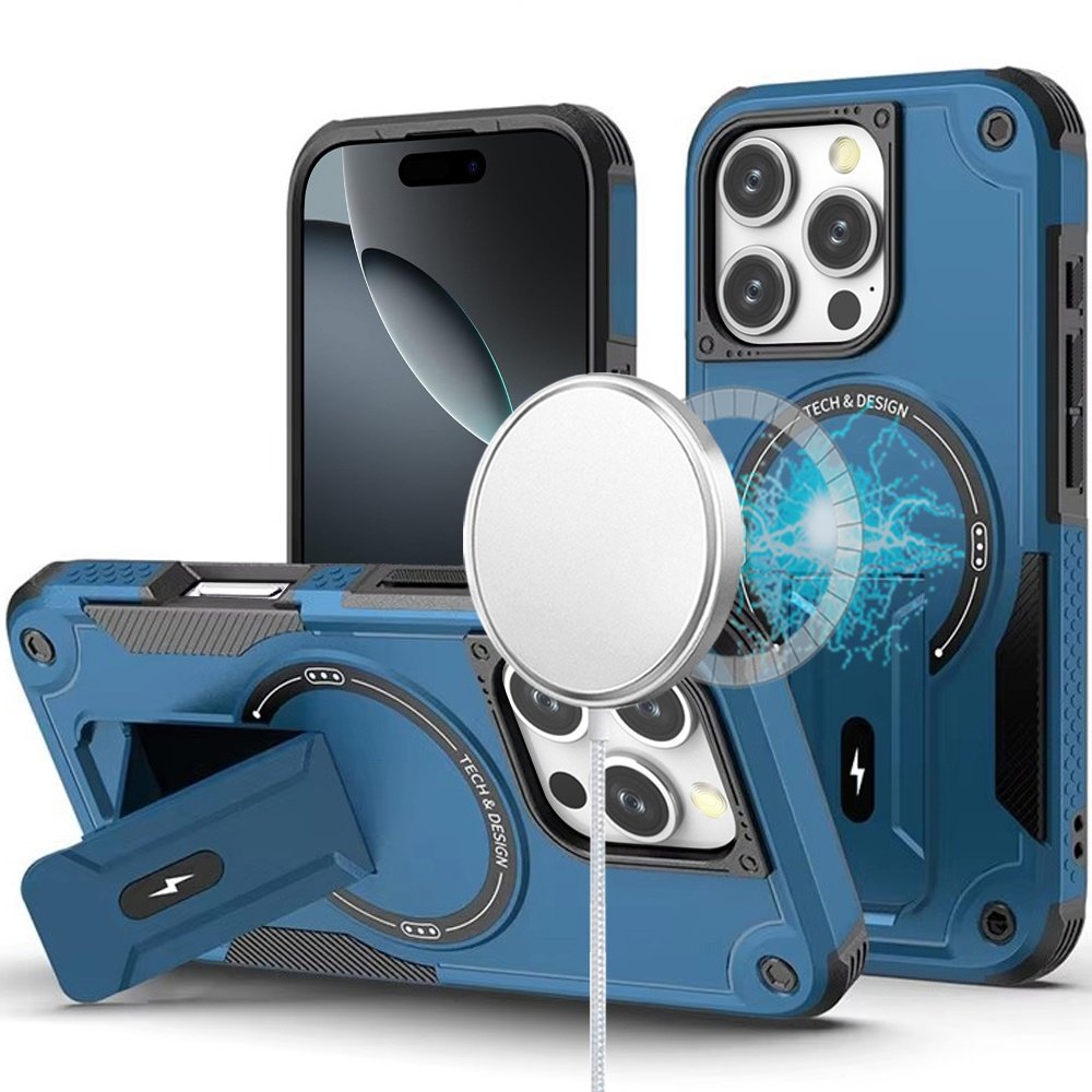 for iphone 16 pro 6.3 inch sturdy bracket kickstand magnetic hybrid blue