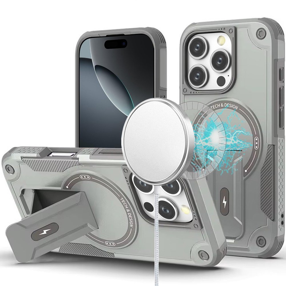 for iphone 16 pro 6.3 inch sturdy bracket kickstand magnetic hybrid grey