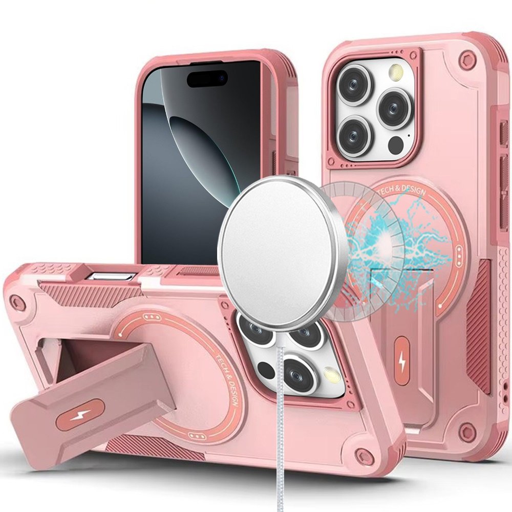 for iphone 16 pro 6.3 inch sturdy bracket kickstand magnetic hybrid pink