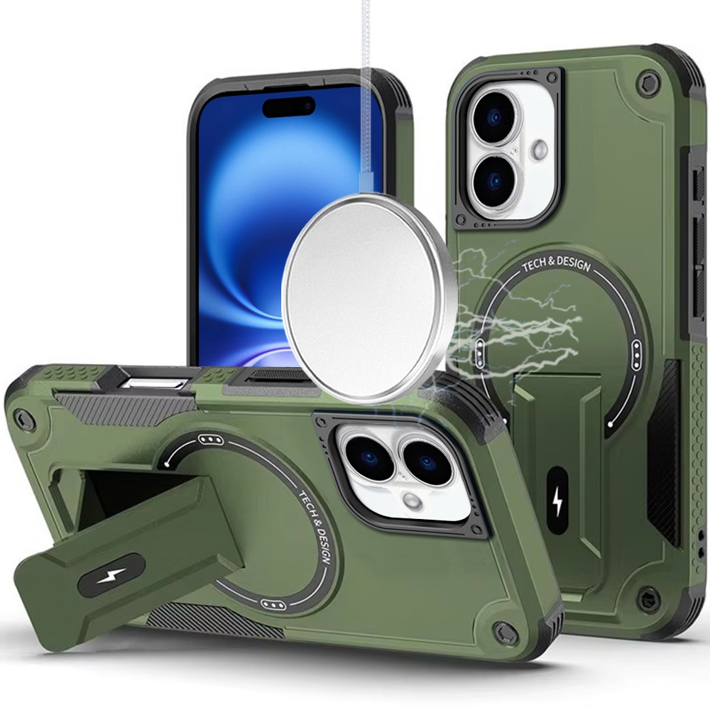 for iphone 17 sturdy bracket kickstand magnetic hybrid midnight green
