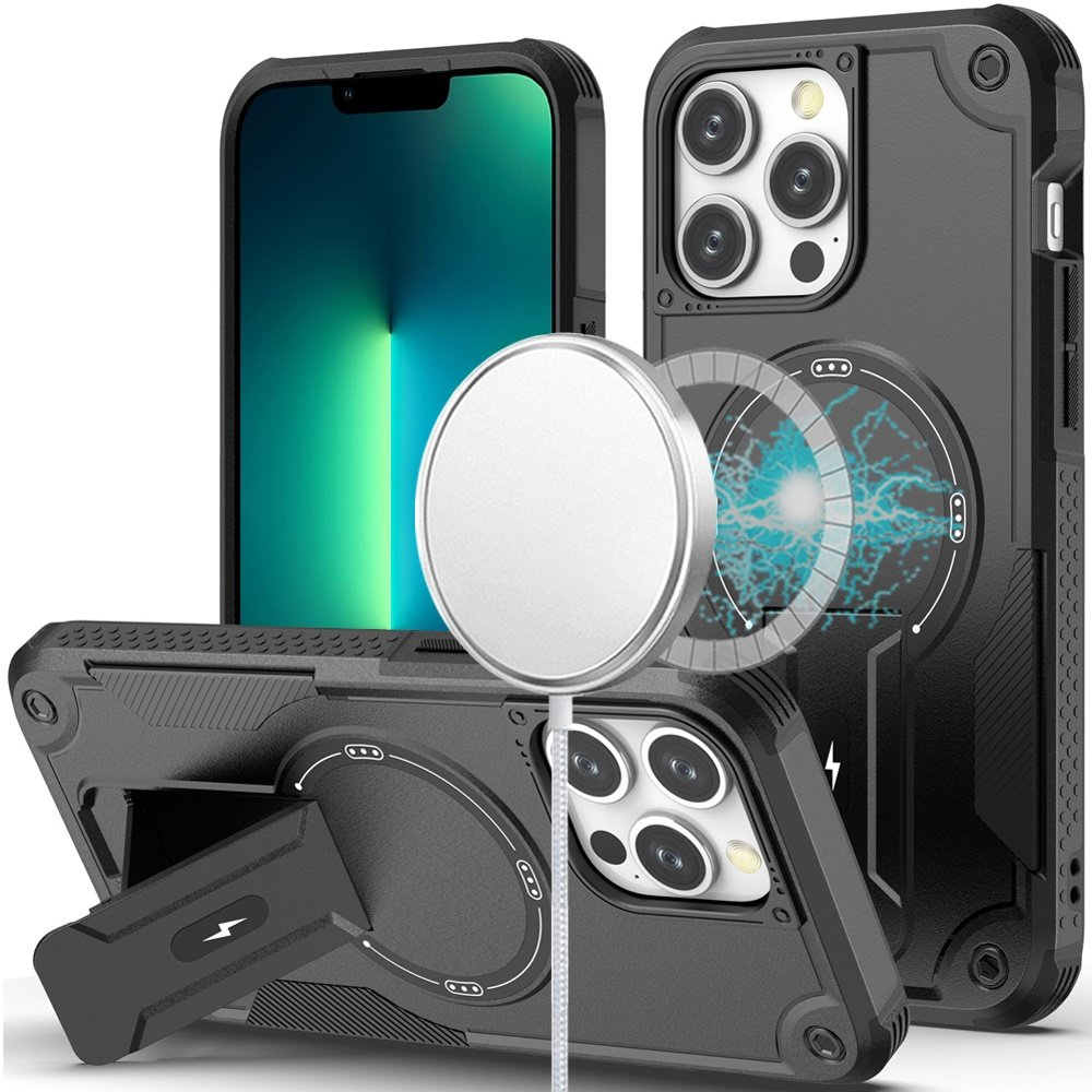 for iphone 13 pro max sturdy bracket kickstand magnetic hybrid black