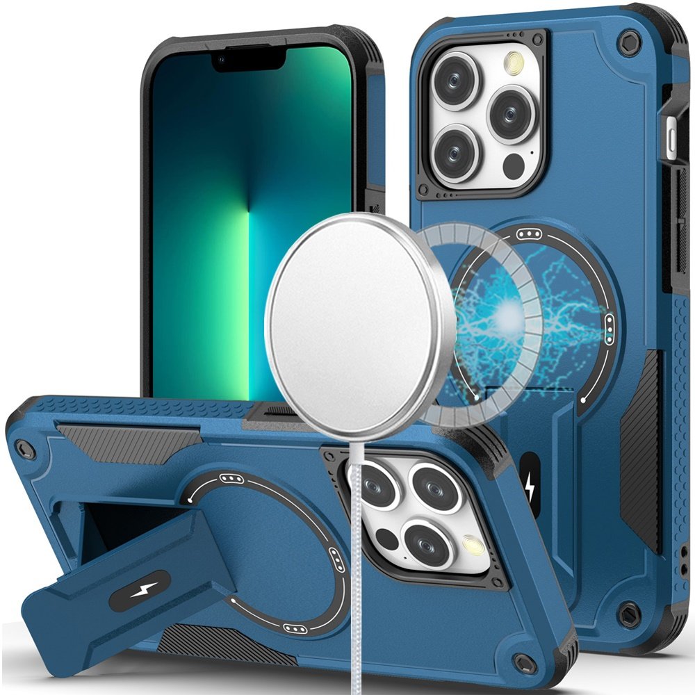 for iphone 13 pro max sturdy bracket kickstand magnetic hybrid blue