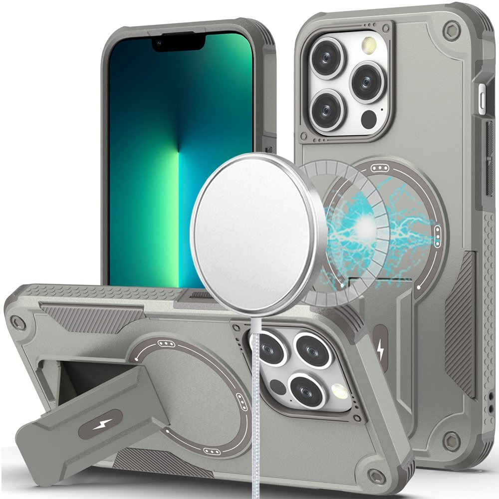 for iphone 13 pro max sturdy bracket kickstand magnetic hybrid grey