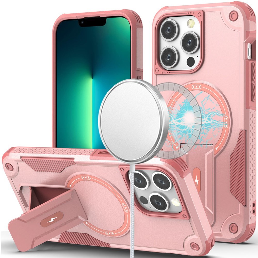 for iphone 13 pro max sturdy bracket kickstand magnetic hybrid pink