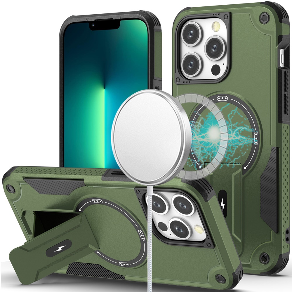 for iphone 13 pro sturdy bracket kickstand magnetic hybrid midnight green