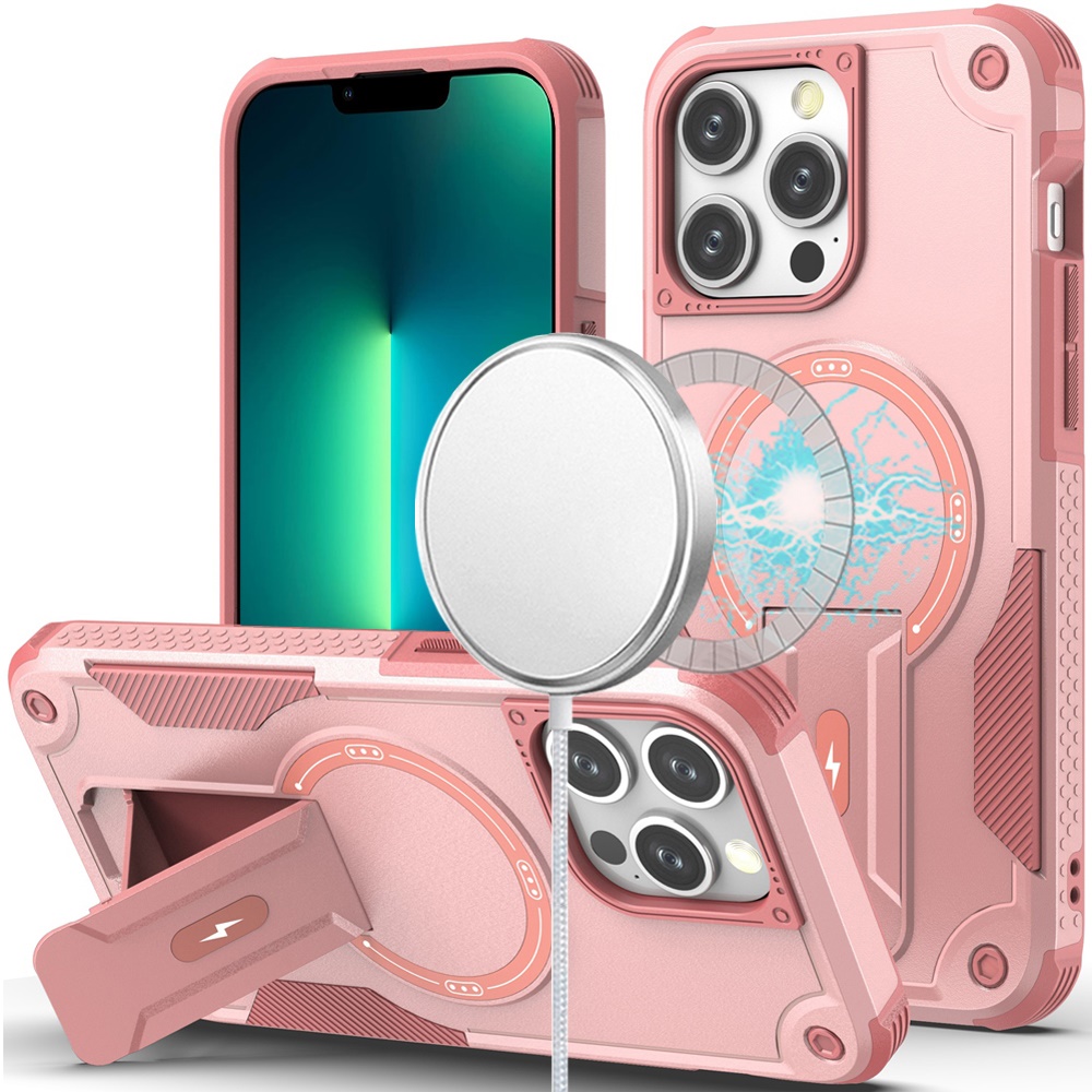 for iphone 13 pro sturdy bracket kickstand magnetic hybrid pink
